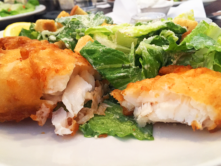 flaky fish and salad Fish and Sips